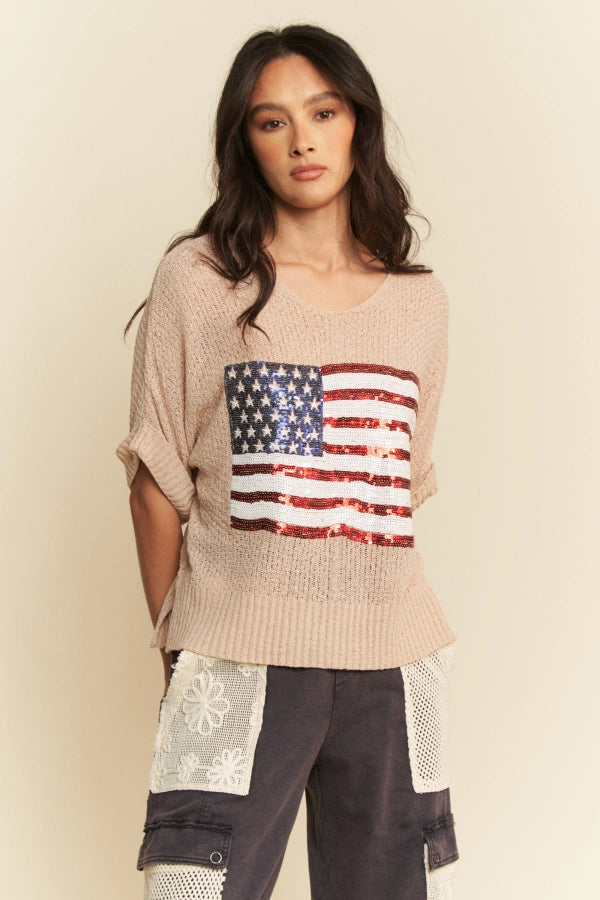 Sequin American Flag Patch Detail